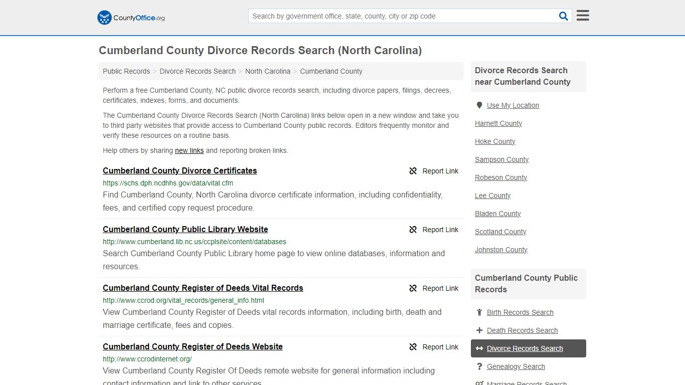 Cumberland County Divorce Records Search (North Carolina) - County Office