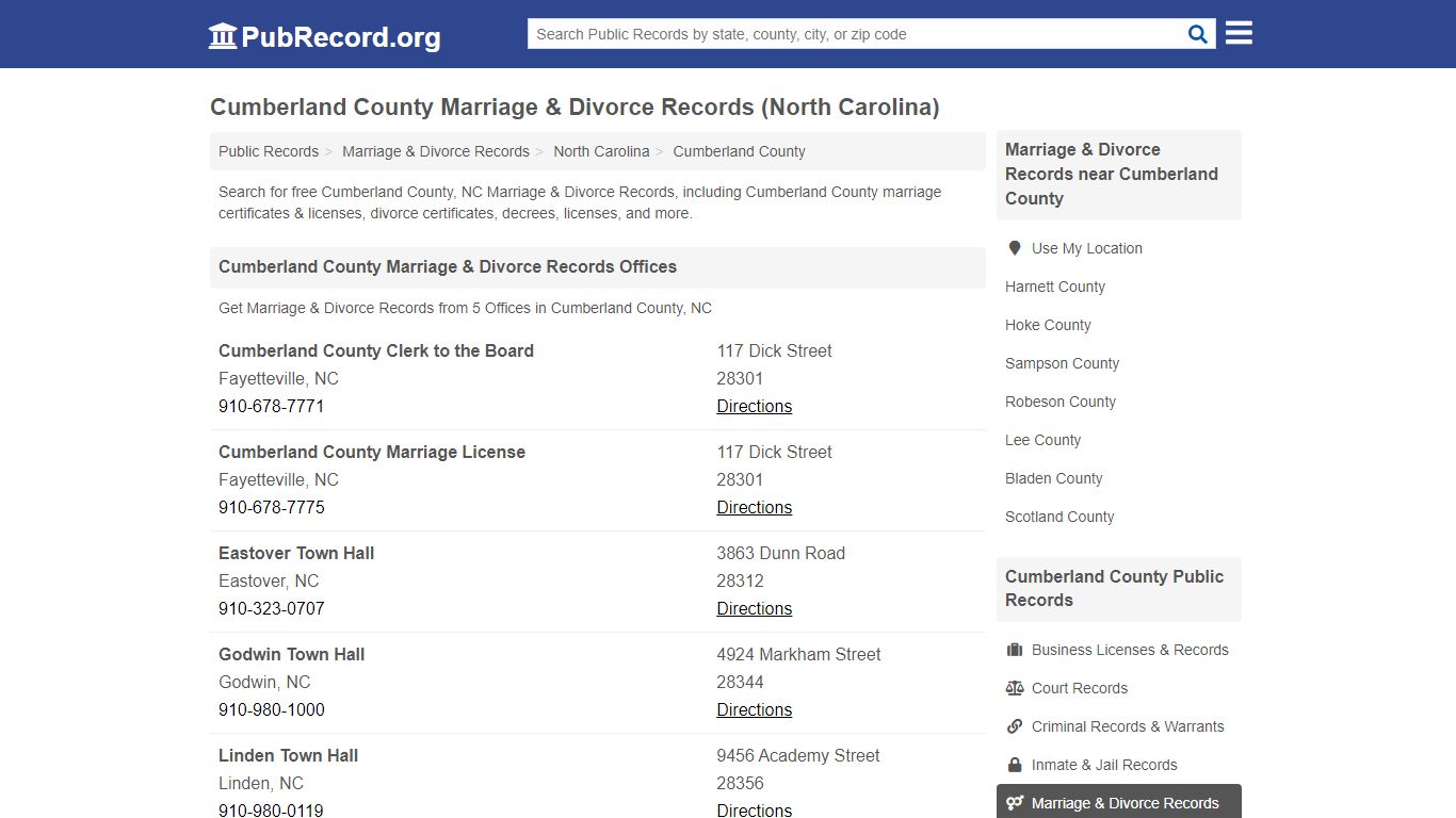 Cumberland County Marriage & Divorce Records (North Carolina)